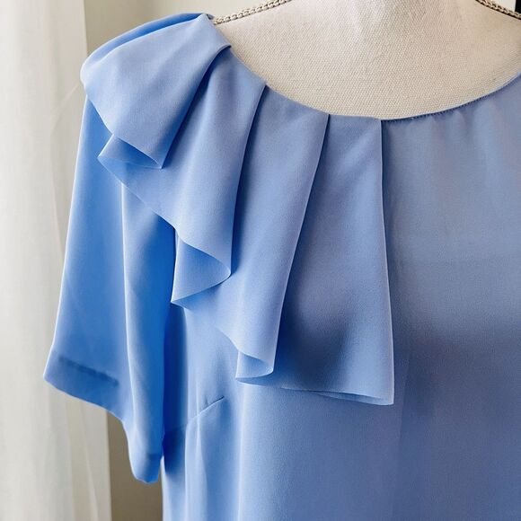 Banana Republic Blue Ruffle Sleeve Chiffon Soft Flowy Blouse - Size Large - Picture 2 of 8